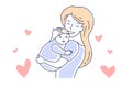 Mother love and baby. Motherhood. Mom hugging a child hand drawn style vector illustration