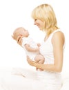 Mother Baby Newborn Family, Parent Holding New Born Kid on White