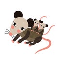 Mother and baby Opossum animal cartoon character vector illustration