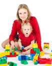 Mother Baby Playing Building Blocks Toys, Woman and Kid Royalty Free Stock Photo