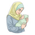 Green Hijab Mom and Her New Born Baby Royalty Free Stock Photo
