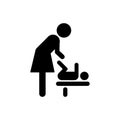 Mother and Baby Room Silhouette Icon. Symbol of Toilet for Child Care Pictogram. Restroom with Baby Table for Change