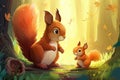 Mother and baby squirrel in the forest. from generative ai Royalty Free Stock Photo