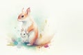 Mother and baby squirrel in soft pastel colors. from generative ai Royalty Free Stock Photo