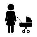 Mother with baby stroller silhouette style icon vector design