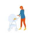 Mother with baby in a stroller on the walk on fresh air