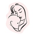 Mother with baby. Stylized outline symbol. Woman breastfeeding