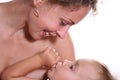 Mother with baby suckle finger Royalty Free Stock Photo