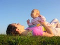 Mother with baby on sunset lie Royalty Free Stock Photo