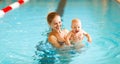 Mother and baby swim in pool Royalty Free Stock Photo