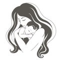 Mother and baby vector illustration. Motherhood. Baby sleeps on moms hands.