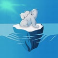 A mother bear with her baby on her back on a small block of ice in the ocean Royalty Free Stock Photo