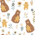 Mother bear with her baby seamless pattern