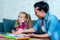 Mother becoming frustrated with daughter whilst doing homework sitting on sofa At home in learning difficulties homework parenting