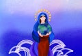 Mother Blessed Virgin Mary protects the earth and hugs the globe Mariae