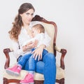 Mother breast feeding a cute baby. Newborn girl. Royalty Free Stock Photo