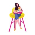 mother breastfeeding baby newborn childcare feeding milk health drink sitting in chair with smile expression