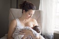 Mother breastfeeding her little baby boy in arms. Royalty Free Stock Photo