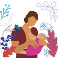 Mother breastfeeding newborn on white