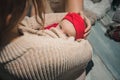 Soft photo of young mother feeding baby at home Royalty Free Stock Photo