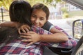 Mother In Car Dropping Off Daughter In Front Of School Gates Royalty Free Stock Photo