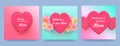 Mother card with pink hearts and spring flowers on gradient pink background. Vector heart shaped love symbols for Happy