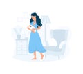 Mother carefully holding her baby in living room vector illustration. Take care and protect child flat style. Parenthood and