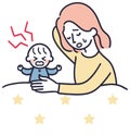Mother caring for a fidgety baby illustration