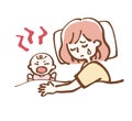 Mother caring for a fidgety baby. simple illustration