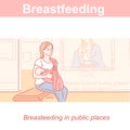 Breastfeeding in sling. Mother and ew baby together.