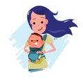 Mother carrying little baby. character design. super dad concept