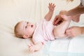 Mother changes the diaper of her baby infant Royalty Free Stock Photo