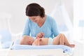 Mother changing diaper to baby boy Royalty Free Stock Photo