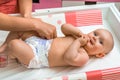 Mother changing diaper to her little baby girl Royalty Free Stock Photo