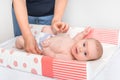 Mother is changing diaper to her little baby Royalty Free Stock Photo