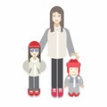 Mother character with her little kids. Cartoon illustration Royalty Free Stock Photo