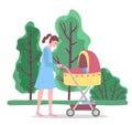 Mother with Child in Baby Buggy Walking in Park Royalty Free Stock Photo