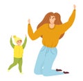 Mother child casual outfits dancing joyfully together. Young woman toddler having fun Royalty Free Stock Photo