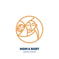 Mother child circle logo sign design template. Woman kid line emblem. Vector illustration. Maternity baby care concept