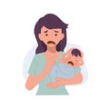 mother and child concept. mother worried about her baby. Baby is not stop crying. vector illustration Royalty Free Stock Photo