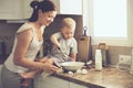 Mother with child cooking together