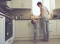 Mother with child cooking together