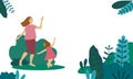 Mother and child dance. Vector illustration with a woman and daughter surrounded by leaves, space for text.