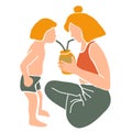 Mother and child drinking through straws together