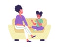 Mother and child or family counselor talking, flat vector illustration isolated. Royalty Free Stock Photo