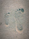 Mother and child footprints on the sand photographed in Ramsgate, South Africa