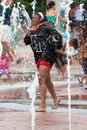 Mother And Child Get Soaked Playing In Atlanta Park Fountain Royalty Free Stock Photo