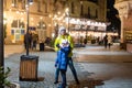 Mother with child girl at Christmas market celebrating New Year holiday. Family outdoor winter activity. Mom and Royalty Free Stock Photo