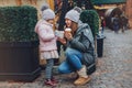 Mother with daughter on winter Christmas market in Toronto Royalty Free Stock Photo
