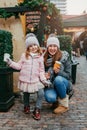 Mother with daughter on winter Christmas market in Toronto Royalty Free Stock Photo